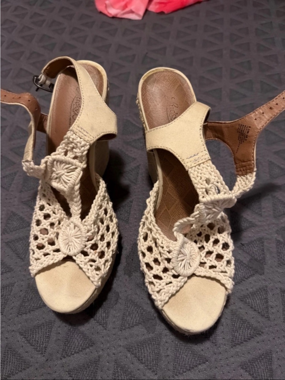 Lucky Brand Cream Crochet Wedge Sandals